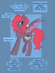 Size: 3456x4608 | Tagged: safe, artist:nightydream, derpibooru import, oc, oc:midnight moon, bat pony, freckles, reference sheet