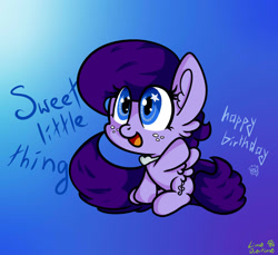 Size: 1600x1467 | Tagged: safe, artist:limeovertime, derpibooru import, oc, oc only, oc:vionova, pegasus, pony, female, filly, foal, freckles, gradient background, open mouth, pegasus oc, solo, waving