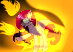 Size: 990x700 | Tagged: safe, artist:vermillionyris, derpibooru import, oc, oc only, oc:annie celeto, bat pony, pony, bat pony oc, female, fire, glowing, glowing eyes, solo