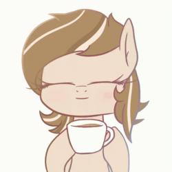 Size: 800x800 | Tagged: safe, artist:phoenixrk49, derpibooru import, oc, oc only, pony, animated, blinking, bust, coffee, cup, cute, drink, drinking, eyebrows, eyebrows visible through hair, eyes closed, female, frame by frame, gif, hoof hold, hooves, looking at you, loop, mare, ocbetes, open mouth, open smile, simple background, smiley face, smiling, solo, squigglevision, translation request, two toned mane, white background