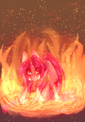 Size: 1116x1600 | Tagged: safe, artist:kittenburger3, derpibooru import, pony, unicorn, cloven hooves, female, fire, magic, solo