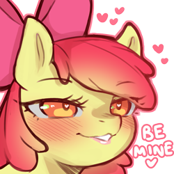 Size: 1159x1159 | Tagged: safe, artist:cold-blooded-twilight, derpibooru import, apple bloom, earth pony, pony, blushing, bow, dialogue, female, filly, foal, heart, heart eyes, simple background, smiling, transparent background, wingding eyes