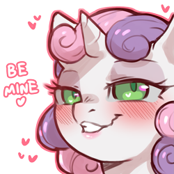 Size: 1159x1159 | Tagged: safe, artist:cold-blooded-twilight, derpibooru import, sweetie belle, pony, unicorn, blushing, dialogue, eyeshadow, female, filly, foal, heart, heart eyes, lidded eyes, makeup, simple background, smiling, transparent background, wingding eyes