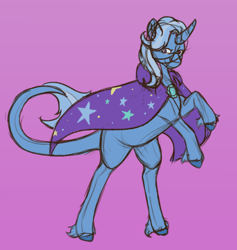 Size: 640x675 | Tagged: safe, artist:twilightangel-art, derpibooru import, trixie, pony, unicorn, curved horn, horn, leonine tail, looking at you, rearing, sketch, solo, tail