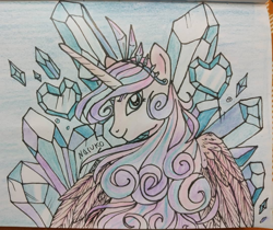 Size: 1080x907 | Tagged: safe, artist:wrath-marionphauna, derpibooru import, princess flurry heart, alicorn, crown, crystal, crystal heart, jewelry, looking at you, older, regalia, solo, traditional art