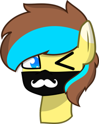 Size: 725x908 | Tagged: safe, artist:samsailz, derpibooru import, oc, oc only, pony, bust, commission, cute, facial hair, mask, moustache, one eye closed, portrait, simple background, solo, transparent background, wink, ych result, your character here