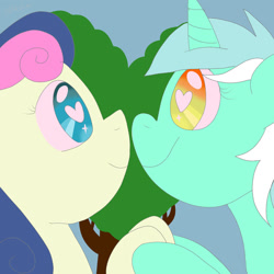 Size: 1024x1024 | Tagged: safe, artist:wrath-marionphauna, derpibooru import, bon bon, lyra heartstrings, sweetie drops, earth pony, pony, unicorn, cute, digital art, female, heart eyes, hearts and hooves day, lesbian, looking at each other, looking at someone, lyrabon, shipping, smiling, smiling at each other, wingding eyes