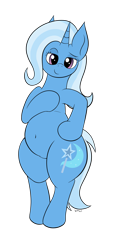 Size: 1391x3056 | Tagged: safe, artist:wapamario63, trixie, pony, unicorn, belly, belly button, bipedal, chubby, commission, female, flat colors, hips, looking at you, mare, simple background, smug, solo, thighs, transparent background