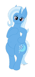 Size: 1391x3056 | Tagged: safe, alternate version, artist:wapamario63, trixie, pony, unicorn, belly, belly button, bipedal, chubby, commission, female, flat colors, hips, looking at you, mare, simple background, smug, solo, thighs, transparent background