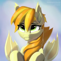 Size: 2000x2000 | Tagged: safe, artist:fromnightclouds, derpibooru import, oc, oc only, bat pony, pony, bat pony oc, bat wings, bust, eye clipping through hair, eyebrows, eyebrows visible through hair, eyelashes, fangs, female, mare, portrait, smiling, solo, wings