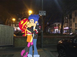 Size: 3256x2440 | Tagged: safe, artist:yungdeez, derpibooru import, flash sentry, sunset shimmer, equestria girls, equestria girls in real life, female, flashimmer, irl, kissing, male, photo, shipping, straight