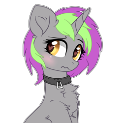 Size: 4000x4000 | Tagged: artist needed, safe, derpibooru import, oc, oc only, oc:frenzy nuke, pony, unicorn, blushing, chest fluff, collar, heart eyes, looking away, simple background, solo, transparent background, wingding eyes