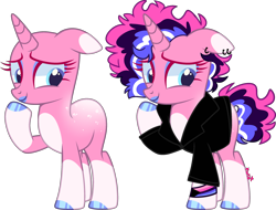 Size: 2846x2158 | Tagged: safe, artist:kurosawakuro, derpibooru import, oc, pony, unicorn, clothes, coat markings, ear piercing, earring, female, jacket, jewelry, lipstick, mare, piercing, simple background, socks (coat marking), solo, transparent background