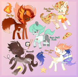 Size: 2204x2196 | Tagged: safe, artist:miioko, derpibooru import, oc, oc only, earth pony, pony, unicorn, base used, clothes, earth pony oc, food, horn, pizza, unicorn oc