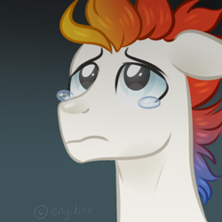 Size: 500x500 | Tagged: safe, artist:kaikururu, derpibooru import, oc, oc only, pegasus, pony, bust, crying, male, multicolored hair, pegasus oc, rainbow hair, stallion, wings