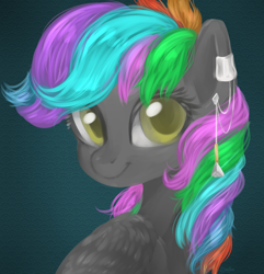 Size: 3852x4000 | Tagged: safe, artist:kaikururu, derpibooru import, oc, oc only, pegasus, pony, bust, ear piercing, eyelashes, multicolored hair, piercing, rainbow hair, smiling, solo, wings