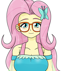 Size: 640x740 | Tagged: safe, artist:batipin, derpibooru import, fluttershy, equestria girls, cute, glasses, looking at you, shyabetes, simple background, transparent background