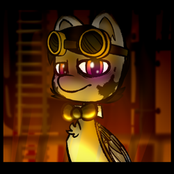 Size: 1000x1000 | Tagged: safe, derpibooru import, oc, pony, atmosphere, bowtie, fire, goggles, metal, solo, steampunk