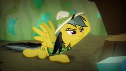 Size: 1280x720 | Tagged: safe, derpibooru import, screencap, daring do, pegasus, stranger than fan fiction, clothes, female, hat, pith helmet, solo, spread wings, wings