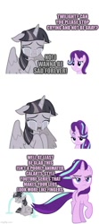 Size: 500x1125 | Tagged: safe, artist:wardex101, derpibooru import, starlight glimmer, twilight sparkle, comic, crying, depressed, discorded, discorded twilight, implied g5, ocular gushers, sad, sick burn, twilight tragedy