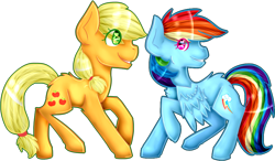 Size: 940x550 | Tagged: safe, artist:kittenburger3, derpibooru import, applejack, rainbow dash, earth pony, pegasus, pony, blonde, blonde mane, blonde tail, duo, female, green eyes, simple background, transparent background