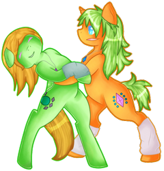 Size: 582x605 | Tagged: safe, artist:kittenburger3, derpibooru import, oc, oc only, earth pony, pony, unicorn, bipedal, dancing, duo, earth pony oc, female, horn, male, simple background, song in the description, transparent background, unicorn oc