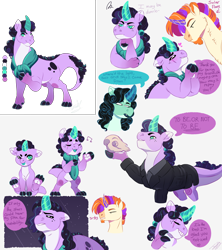 Size: 4000x4500 | Tagged: safe, artist:theartfox2468, derpibooru import, oc, oc only, oc:ignatius spark, oc:jade gemstone, oc:solar flare, dracony, hybrid, pony, unicorn, absurd resolution, bipedal, clothes, coat, color palette, crystal horn, dialogue, eye scar, female, hamlet, horn, interspecies offspring, male, offspring, parent:rarity, parent:spike, parent:starlight glimmer, parent:sunburst, parents:sparity, parents:starburst, scar, scarf, shakespeare, simple background, skull, speech bubble, stallion, white background