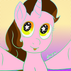 Size: 2000x2000 | Tagged: safe, artist:wrath-marionphauna, derpibooru import, oc, oc only, oc:color breezie, unicorn, :p, digital art, looking at you, solo, starry eyes, tongue, tongue out, wingding eyes