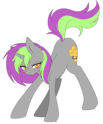 Size: 3511x4234 | Tagged: safe, artist:torihime, derpibooru import, oc, oc only, oc:frenzy nuke, pony, unicorn, ass up, blushing, collar, looking at you, raised tail, simple background, tail, transparent background