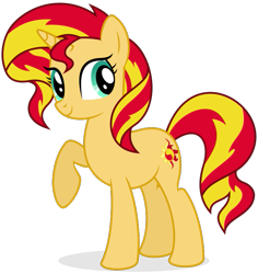 Size: 687x729 | Tagged: safe, artist:shizow, derpibooru import, sunset shimmer, pony, unicorn, female, mare, raised hoof, raised leg, simple background, transparent background, vector