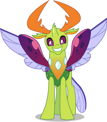 Size: 3377x3840 | Tagged: safe, artist:frownfactory, derpibooru import, thorax, changedling, changeling, triple threat, antlers, cute, grin, horn, king thorax, male, simple background, smiling, solo, spread wings, stallion, thorabetes, transparent background, vector, wings