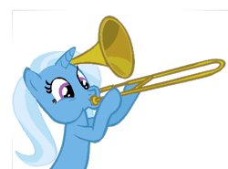 Size: 860x636 | Tagged: safe, artist:leonardo51105, derpibooru import, edit, edited screencap, screencap, trixie, pony, unicorn, doot, musical instrument, recolor, simple background, solo, transparent background, trombone