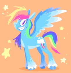 Size: 2376x2432 | Tagged: safe, artist:novapaints, derpibooru import, rainbow dash, pegasus, pony, grin, looking at you, smiling, solo, spread wings, wings