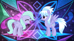 Size: 3840x2160 | Tagged: safe, artist:laszlvfx, artist:thatusualguy06, derpibooru import, edit, cloudchaser, flitter, pegasus, pony, duo, duo female, female, siblings, sisters, wallpaper, wallpaper edit, yay