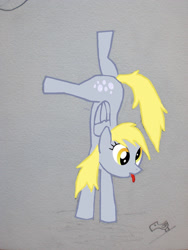 Size: 1200x1600 | Tagged: safe, artist:dennyhooves, derpibooru import, derpy hooves, pegasus, pony, female, handstand, mare, solo, tongue, tongue out, upside down