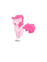 Size: 1200x1600 | Tagged: safe, artist:kushina13, derpibooru import, pinkie pie, earth pony, pony, eyes closed, female, imminent pain, jumping, lego, mare, open mouth, open smile, simple background, smiling, solo, this will end in pain, white background