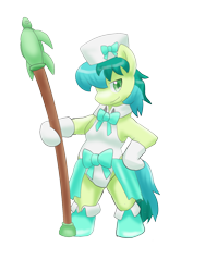 Size: 1200x1600 | Tagged: safe, artist:kushina13, derpibooru import, sandbar, earth pony, semi-anthro, bipedal, bowtie, clothes, crossdressing, hat, hoof hold, male, ribbon, simple background, solo, staff, transparent background