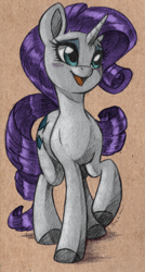 Size: 1280x2382 | Tagged: safe, artist:faline-art, derpibooru import, edit, rarity, pony, unicorn, female, high res, mare, open mouth, open smile, raised leg, smiling, solo, traditional art