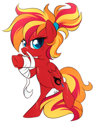 Size: 1024x1346 | Tagged: safe, artist:xnightmelody, derpibooru import, oc, oc only, oc:fire strike, pegasus, pony, bipedal, commission, commissioner:3vilpyro, female, pegasus oc, solo