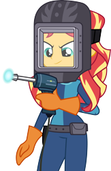 Size: 3000x4612 | Tagged: safe, artist:cloudyglow, derpibooru import, sunset shimmer, eqg summertime shorts, equestria girls, get the show on the road, simple background, solo, sunset welder, transparent background, vector, welding mask