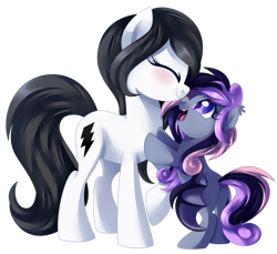 Size: 1024x936 | Tagged: safe, artist:xnightmelody, derpibooru import, oc, oc only, oc:enya, oc:yael, bat pony, earth pony, pony, bat pony oc, blushing, duo, earth pony oc, eyes closed, female, filly, foal, mother and child, mother and daughter, open mouth, parent and child, simple background, transparent background