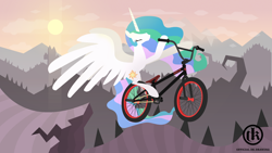 Size: 1920x1080 | Tagged: safe, artist:mcflurrylazermuffin, derpibooru import, princess celestia, alicorn, pony, bicycle, eyes closed, female, solo