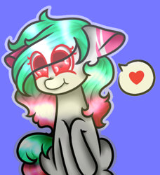 Size: 390x427 | Tagged: safe, artist:erinisanxious, derpibooru import, oc, oc only, earth pony, pony, blue background, eye clipping through hair, female, heart, offspring, outline, parent:oc, parent:oc:starbloody, parent:pinkie pie, parents:canon x oc, pictogram, simple background