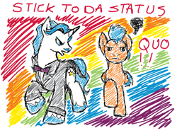 Size: 520x390 | Tagged: safe, artist:serra20, derpibooru import, fancypants, flash sentry, pony, unicorn, clothes, duo, male, pegaus, status quo