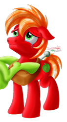 Size: 383x700 | Tagged: safe, artist:inurantchan, derpibooru import, big macintosh, granny smith, earth pony, pony, colt, colt big macintosh, crying, duo, ears, female, floppy ears, foal, male, mare, simple background, transparent background, yoke, younger