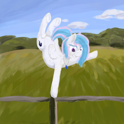 Size: 1908x1903 | Tagged: safe, artist:barhandar, oc, oc only, oc:starburn, pegasus, pony, acrobatics, balancing, colored eyelashes, female, fence, grin, image, looking at you, mare, painterly, painting, png, raised leg, smiling, solo, underhoof