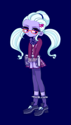 Size: 361x631 | Tagged: safe, artist:miro, derpibooru import, sugarcoat, equestria girls, blue background, book, clothes, crystal prep academy uniform, school uniform, simple background, solo, unamused