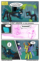 Size: 1181x1794 | Tagged: safe, artist:pony-berserker, derpibooru import, queen chrysalis, starlight glimmer, thorax, changedling, changeling, changeling queen, pony, unicorn, to where and back again, ..., adventure in the comments on derpi, changeling drama, comic, crying, debate in the comments, dialogue, exclamation point, female, i can't believe it's not idw, king thorax, mouthpiece, speech bubble