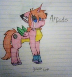 Size: 1920x2043 | Tagged: safe, derpibooru import, oc, oc only, pegasus, 2021, artificial intelligence, fursona, help me, lined paper, neon, old art, pegasus oc, solo, traditional art