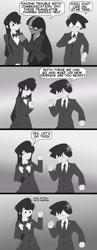 Size: 800x2054 | Tagged: safe, artist:lordcoyote, derpibooru import, twilight sparkle, human, equestria girls, anime, barely eqg related, barely pony related, clothes, eyes closed, hitohito tadano, humanized, komi can't communicate, komi-san, monochrome, open mouth, school uniform, shouko komi, speech bubble